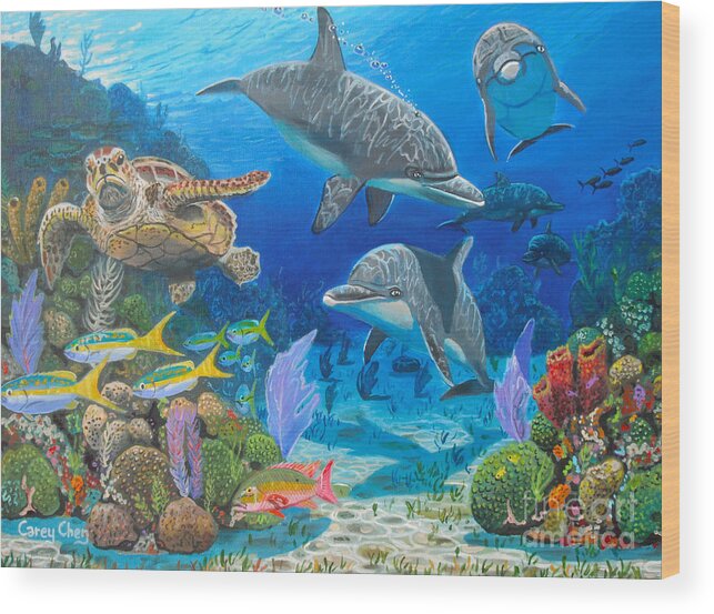 Porpoise Wood Print featuring the painting Playground Re004 by Carey Chen