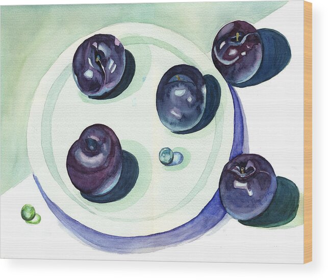 Plums Wood Print featuring the painting Plums by Katherine Miller