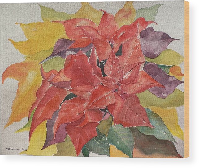 Poinsettias Wood Print featuring the painting Poinsettias by Geeta Yerra