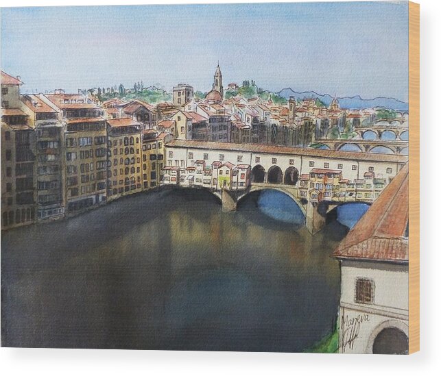 Ponte Vecchio Wood Print featuring the painting Ponte Vecchio by Henrieta Maneva
