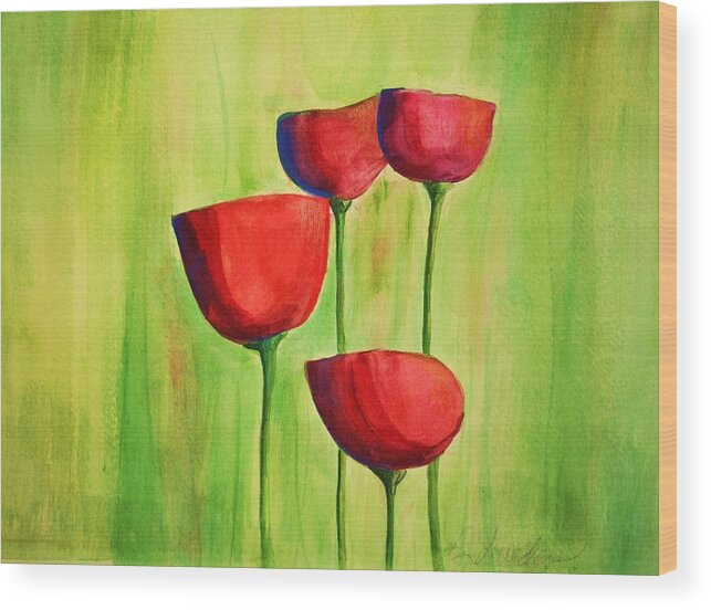 Flowers Wood Print featuring the painting Poppies 4 by Julie Lueders 