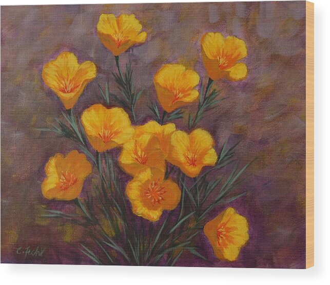 Flower Wood Print featuring the painting Poppies by Cheryl Fecht