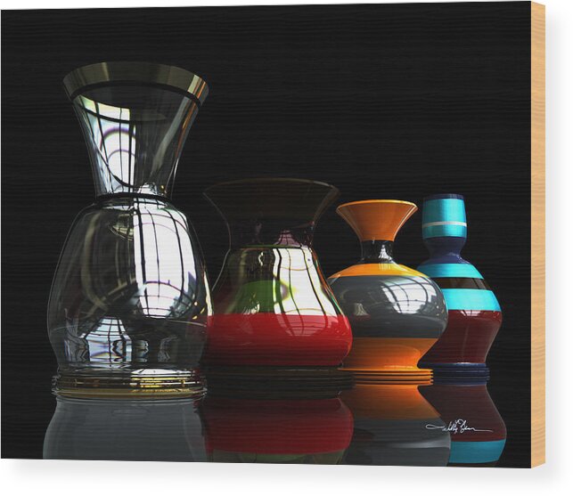 Still Life Wood Print featuring the digital art Glass and pots by William Ladson