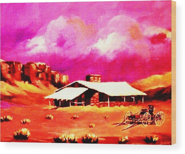 Lone Prairie Homested Wood Print featuring the painting Prairie Homestead by Al Brown