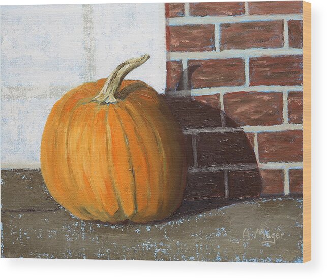 Painting Wood Print featuring the painting Pumpkin on the Corner by Alan Mager