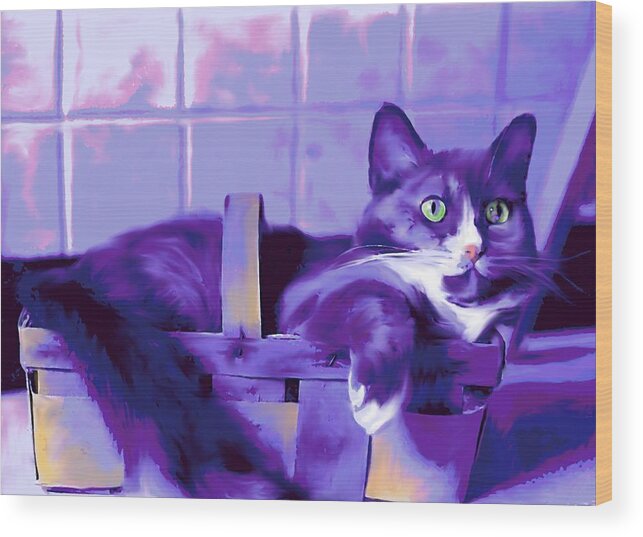 Cat Wood Print featuring the digital art Purple Basket Case by Mary Armstrong