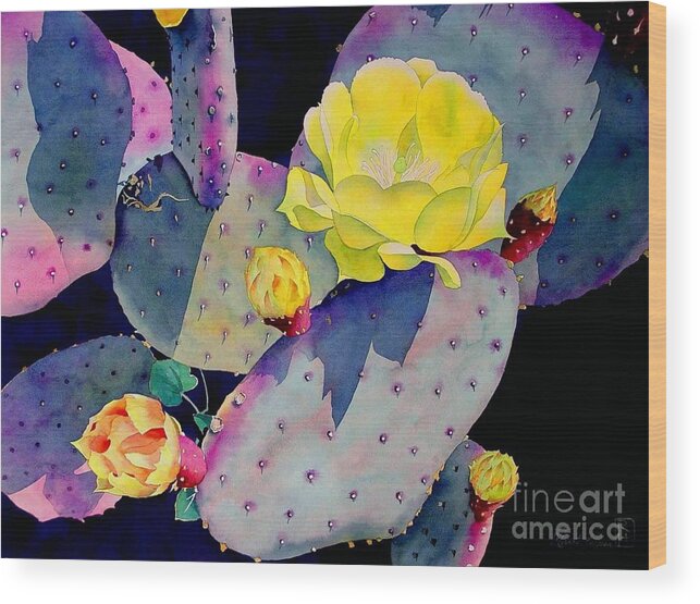 Watercolor Wood Print featuring the painting Purple Prickly Pear by Robert Hooper