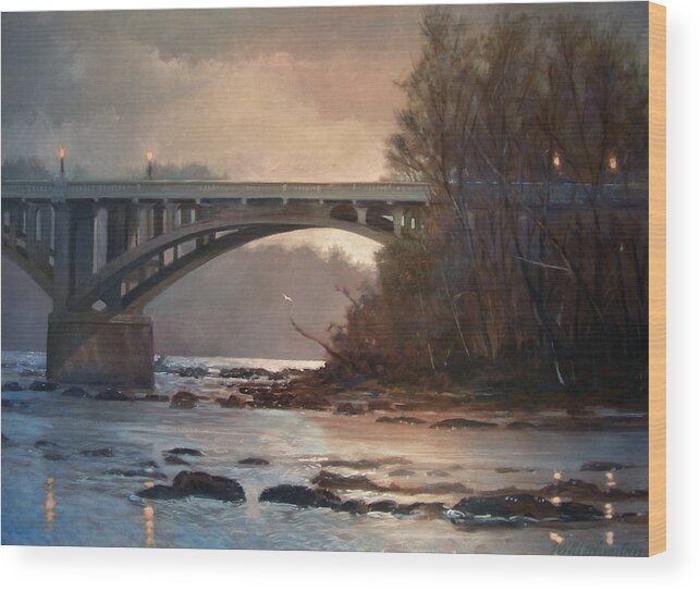 River Wood Print featuring the painting Rainy River by Blue Sky