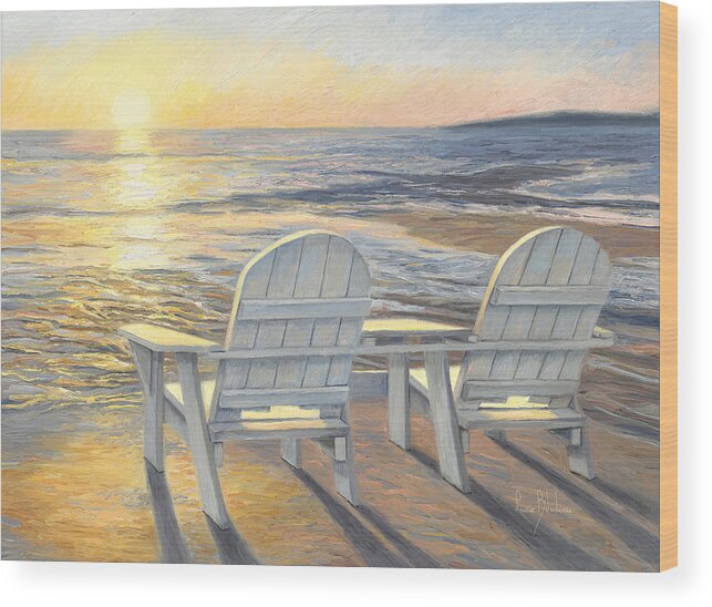 Beach Wood Print featuring the painting Relaxing Sunset by Lucie Bilodeau