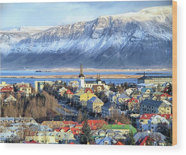 Downtown District Wood Print featuring the photograph Reykjavik Cityscape In Iceland by L. Toshio Kishiyama