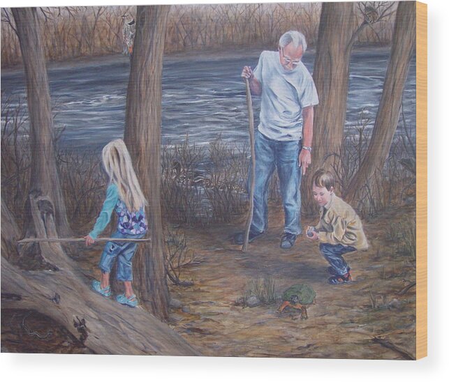 River Wood Print featuring the painting River Explorers by Bonnie Peacher