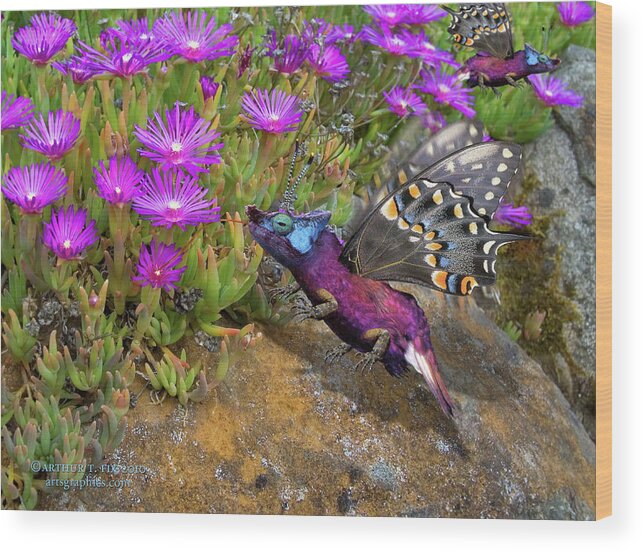 Rock Wood Print featuring the digital art Rock Flower Birguana Fly by Arthur Fix