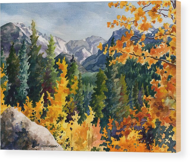 Autumn Trees Painting Wood Print featuring the painting Rocky Mountain National Park by Anne Gifford