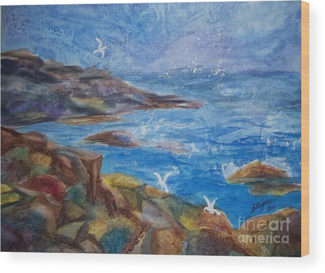 Maine Coast Wood Print featuring the painting Rocky Shores of Maine by Ellen Levinson