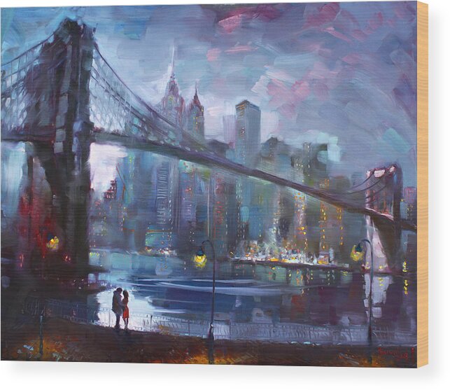 Romance Wood Print featuring the painting Romance by East River II by Ylli Haruni