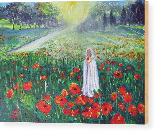 Austria Wood Print featuring the painting Rosa Mistica with Poppies by Sarah Hornsby