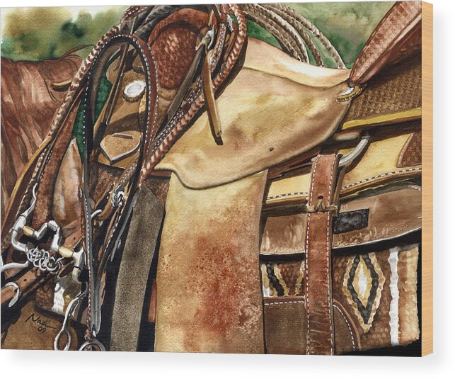 Cowboy Wood Print featuring the painting Saddle Texture by Nadi Spencer