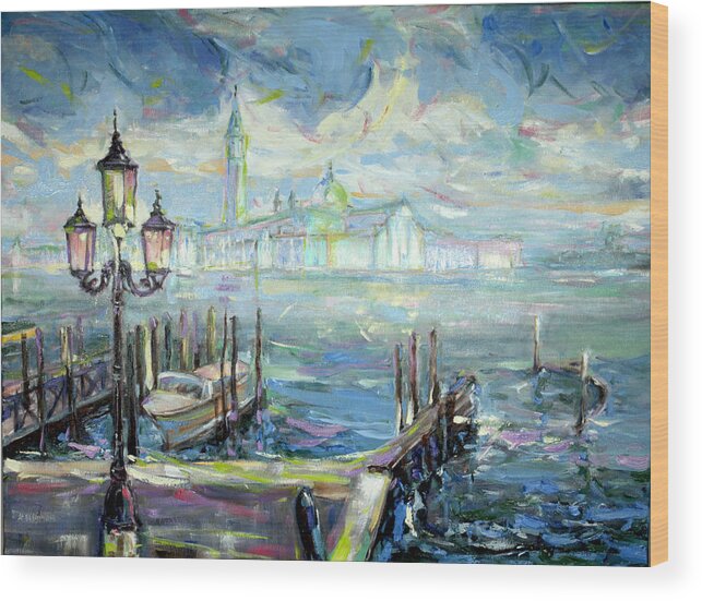 Venice Wood Print featuring the painting San Giorgio Maggiore in Sky Blue by Zofia Kijak