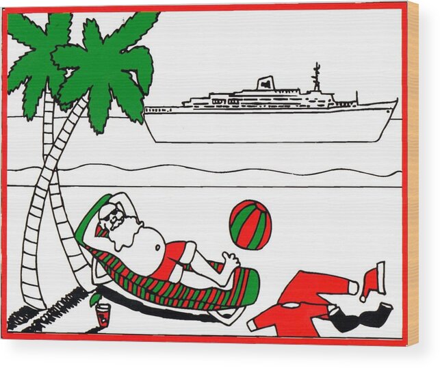 Santa Wood Print featuring the painting Santa On Vacation by Genevieve Esson