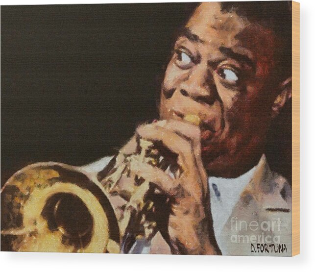  Jazz Trumpeter Wood Print featuring the painting Satchmo by Dragica Micki Fortuna