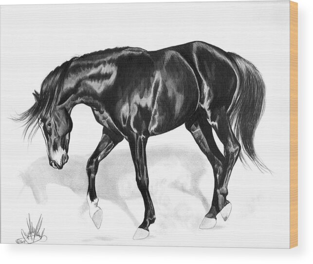 Horse Art Wood Print featuring the drawing Scottish Gold - Registered Thoroughbred by Cheryl Poland