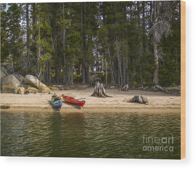 Kayak Wood Print featuring the photograph Secluded Beach Camp by Cheryl Wood