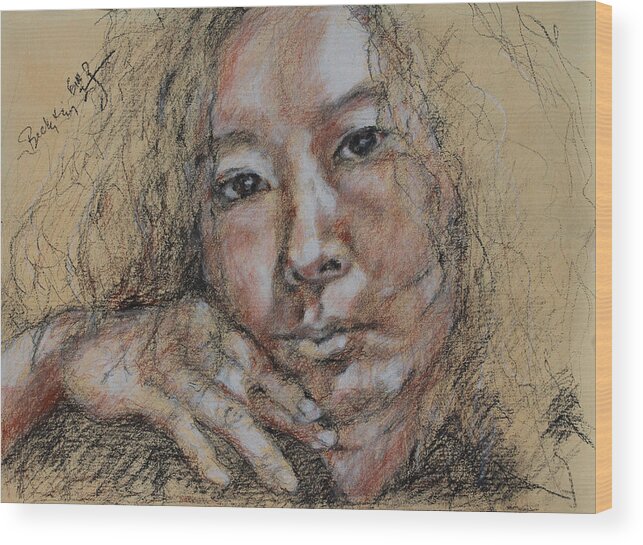 Drawing Wood Print featuring the drawing Self Portrait of Becky Kim 2014 02 by Becky Kim