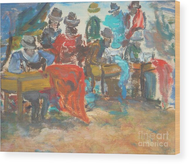  Exotic Market Wood Print featuring the painting Sewing Market 'Equador' by Fereshteh Stoecklein