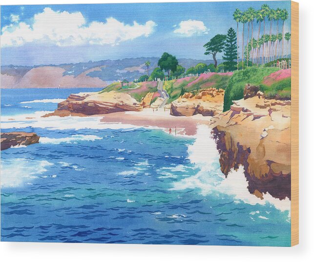 La Jolla Wood Print featuring the painting Shell Beach La Jolla by Mary Helmreich