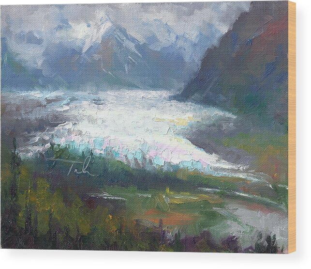 Alaska Wood Print featuring the painting Shifting Light - Matanuska Glacier by Talya Johnson