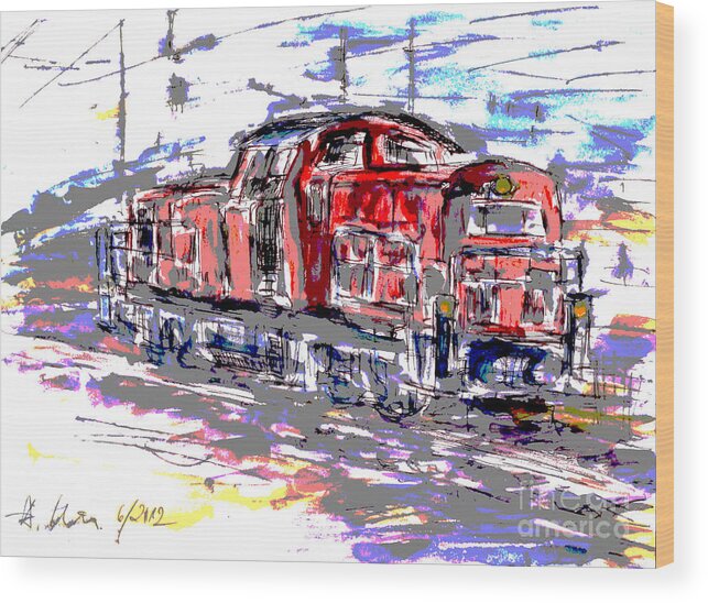 Locomotive Wood Print featuring the painting Shunting Locomotive Pop Art by Almo M