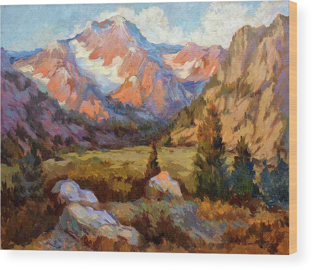 Sierra Nevada Mountains Wood Print featuring the painting Sierra Nevada Mountains by Diane McClary