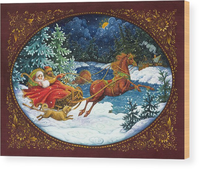 Christmas Wood Print featuring the painting Sleigh Ride by Lynn Bywaters
