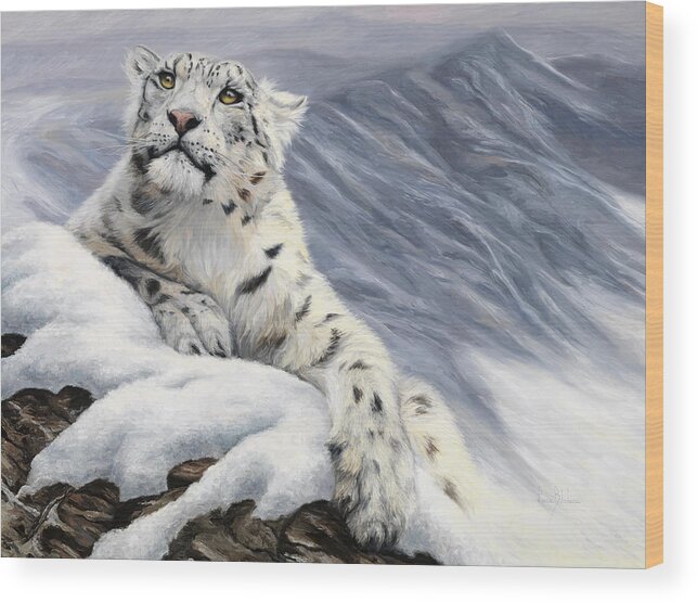 Snow Leopard Wood Print featuring the painting Snow Leopard by Lucie Bilodeau