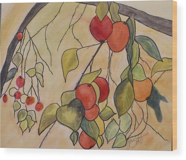 Persimmons....orange Wood Print featuring the painting Sour Power by Joan Zepf