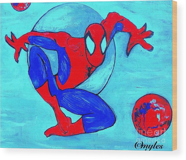 Spider-man Wood Print featuring the painting Spider-Man by Saundra Myles
