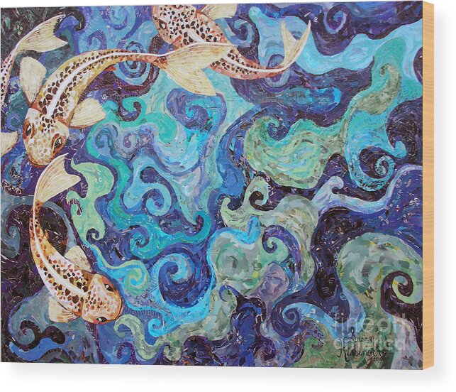 Fish Wood Print featuring the mixed media Spotted Coy by Susan Clausen