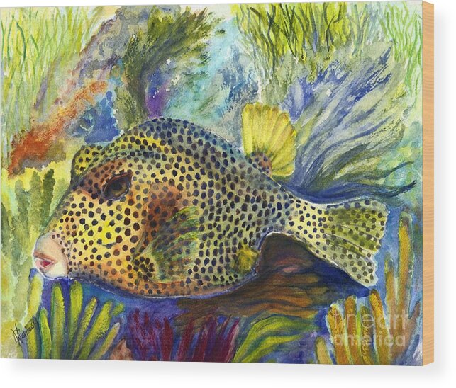 Tropical Fish Wood Print featuring the painting Spotted Trunkfish by Carol Wisniewski
