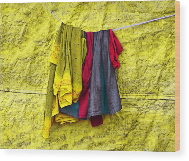 Minimalist Photography Wood Print featuring the photograph Clothes drying on a clotheslines - Minimalist Photography by Prakash Ghai