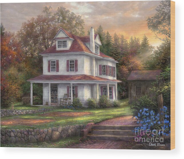 Sunrise Picture Wood Print featuring the painting Stone Terrace Farm by Chuck Pinson