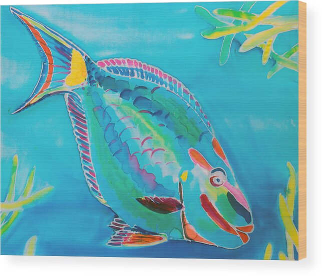 Parrotfish Wood Print featuring the painting Stoplight Parrot Fish by Kelly Smith