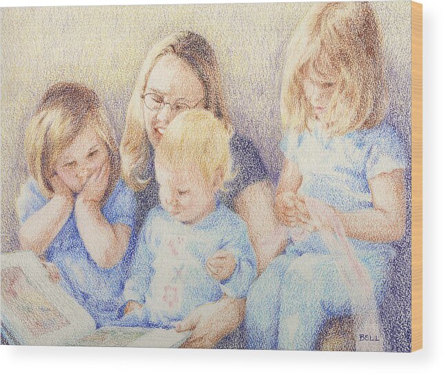 Children Wood Print featuring the painting Story Time by Betsy W Gray 
