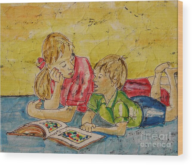 Family Art Wood Print featuring the painting Story Time by Sandra Fox