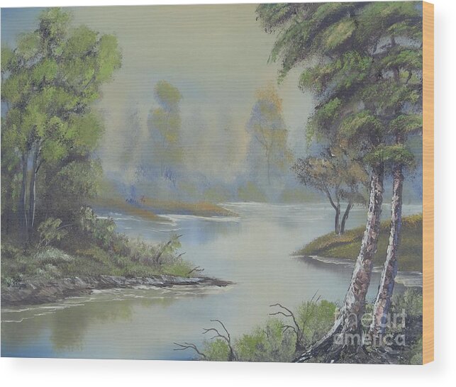 Landscape Paintings Wood Print featuring the painting Stream Through the Woods by Bob Williams