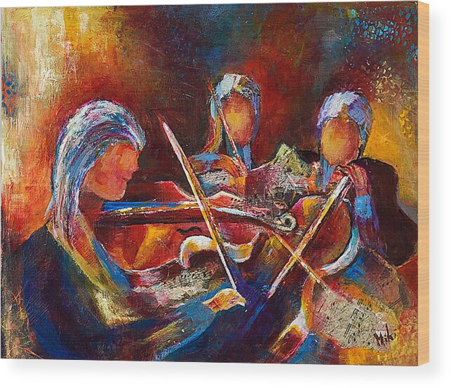 Music Wood Print featuring the mixed media String Trio by Miki Sion