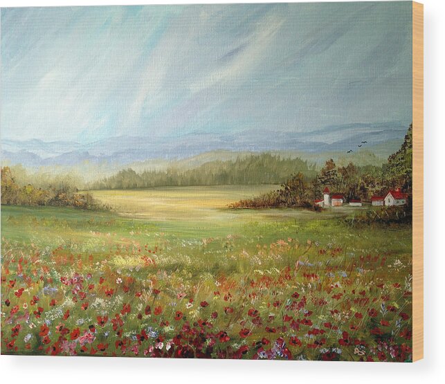 Summer Paint Wood Print featuring the painting Summer Field at the Farm by Dorothy Maier