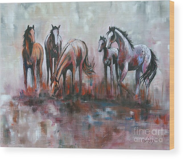 Horse Wood Print featuring the painting Sunday Gathering by Cher Devereaux
