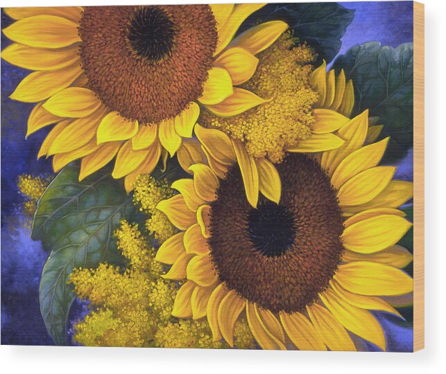 Botanical Wood Print featuring the painting Sunflowers by Mia Tavonatti
