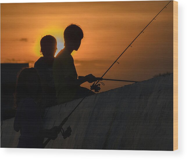 Silhouette Wood Print featuring the photograph Sunset Anglers by Keith Armstrong