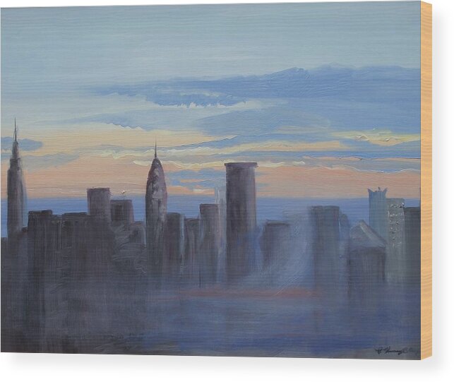 New York Wood Print featuring the painting Sunset in New York by Patricia Kimsey Bollinger